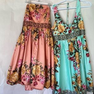 Embroidered Mini Dresses-Peach(strapless)Mint(tank